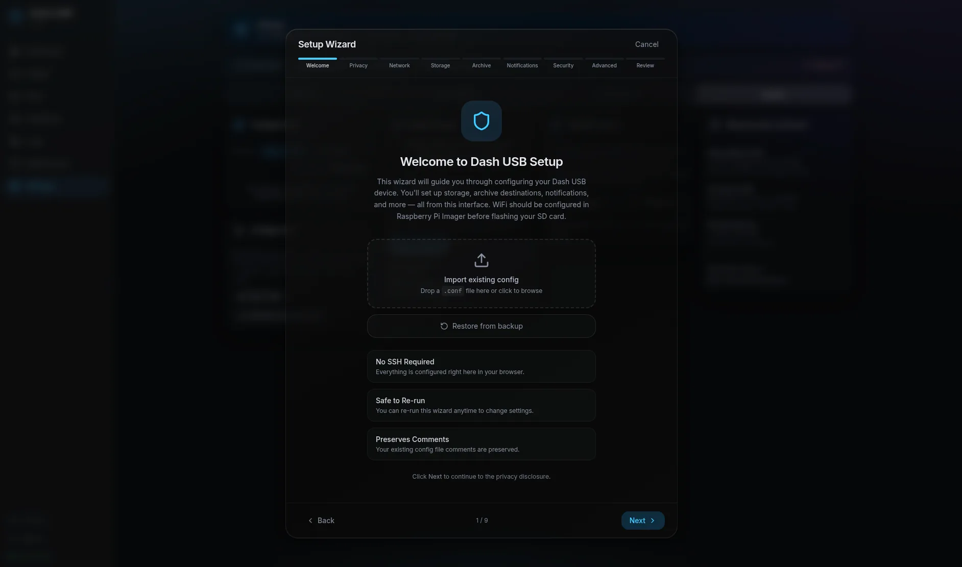 Guided 9-step setup wizard